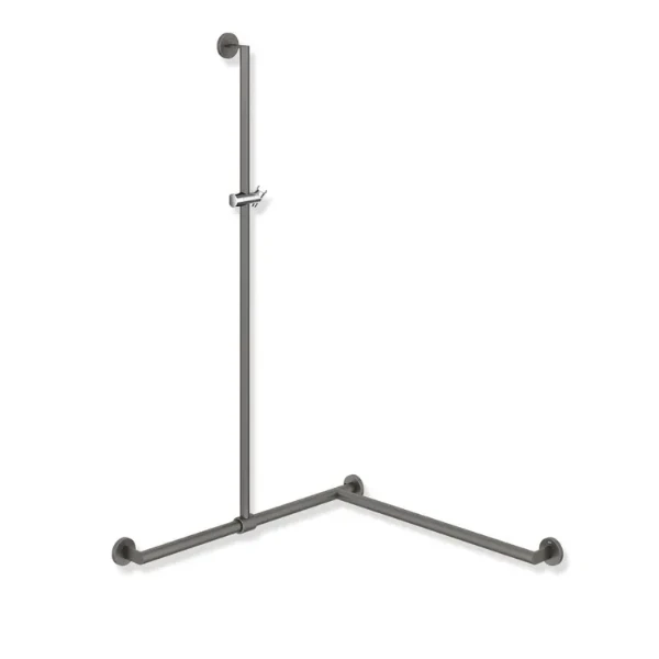 HEWI barre d.douche Ø25/30,dr,A1=1250, W1=965,W2=965,poudre,gris foncé mat/chr