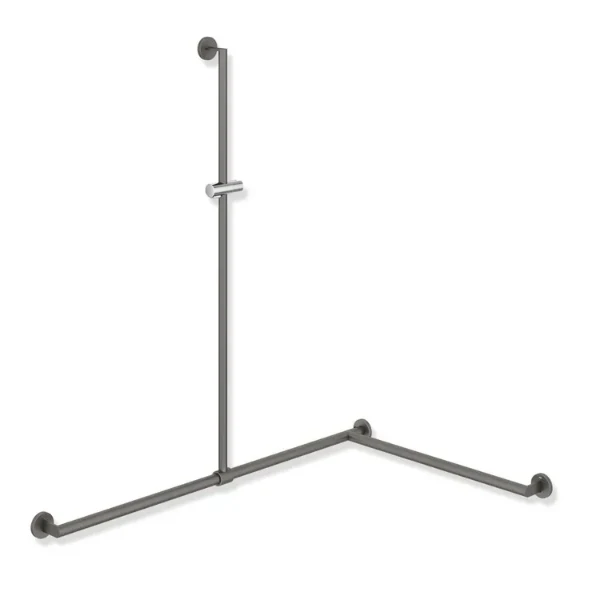 HEWI barre d.douche Ø25/30,dr,A1=1250, W1=1185,W2=765,poudre,gris foncé mat/chr