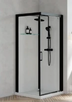 Kinedo Brooklyn Black cabine de douche avec porte pivotant 900 x 900 x 2060 mm - transparant - noir - paroi arrière en verre - receveur de douche (blanc)