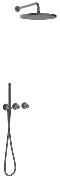 Procasa Vivo afwerkset douchethermostaat met omsteller inclusief handdouchegarnituur en hoofddouche 300 mm muuraansluiting - Gun Metal PVD - staal mat PVD