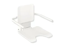 HEWI hangzitje, armleuning + hygiene cutout, gepoedercoat, mat wit/mat wit