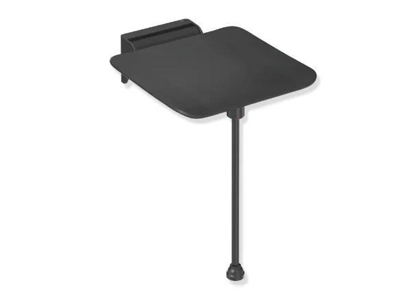 HEWI  siège rel.av.supp.planch. 350x415mm cons.murale,poudre, noir mat/noir mat