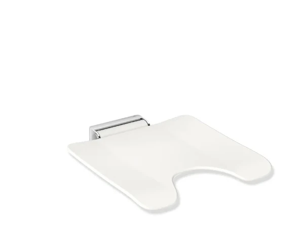 HEWI  siège rel. l´extr. volv.,450x525mm, cons.murale chromé, blanc de sécurité