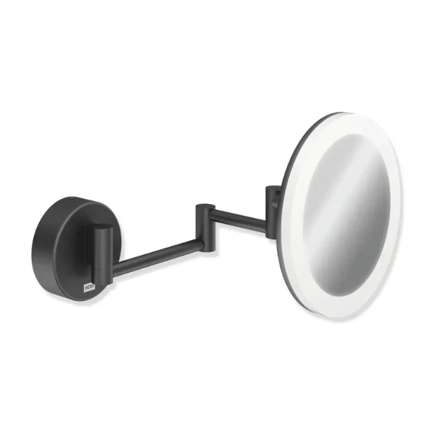 HEWI schminkspiegel, rond,zwart mat, met verlichting