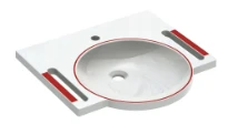 Hewi lavabo de démence 600 x 550 mm - blanc alpin - avec trou de robinet - sans trop-plein - avec poignées rouge rubis