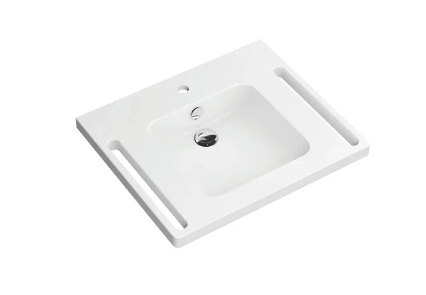 Hewi serie 950 wastafel 650 x 550 mm - waskom rechthoekig - met kraangat - met overloop - met grepen