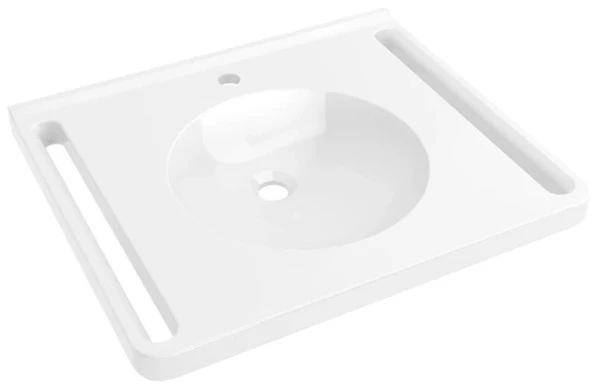 Hewi serie 950 lavabo avec dosseret 650 x 550 mm - cuvette ronde - avec trou de robinet - sans trop-plein - avec poignées