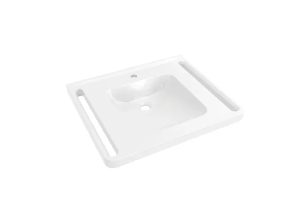 Hewi serie 950 lavabo avec dosseret 650 x 550 mm - cuvette rectangulaire - avec trou de robinet - sans trop-plein - avec poignées