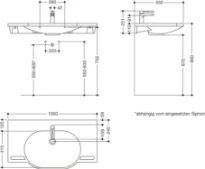 Hewi serie 950 set de lavabo 019 lavabo 1000 x 550 mm - blanc pur - avec trou de robinet - avec mitigeur de lavabo - chromé - sans trop-plein - avec poignées