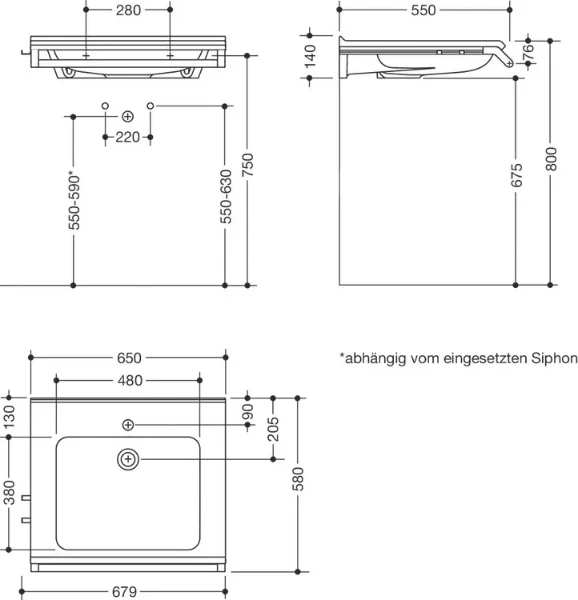 Hewi serie 950 set de lavabo 071 lavabo 650 x 550 mm - blanc alpin - avec trou de robinet - sans trop-plein - avec poignée de maintien et 2 crochets gris foncé mat
