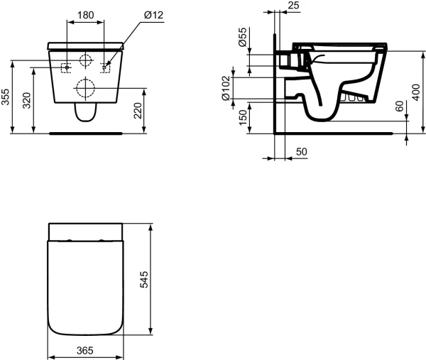 Ideal Standard Blend Cube PACK WC suspendu Rimless, abattant et couvercle wrap-over slow closing incl. - Glossy white