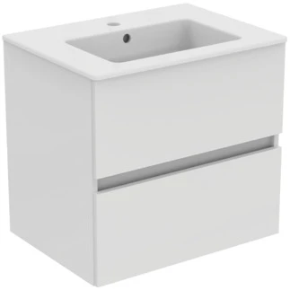 Ideal Standard Eurovit wastafelonderkast met 2 laden en wastafelblad 610 x 450 x 565 mm - met kraangat - met overloop - wit