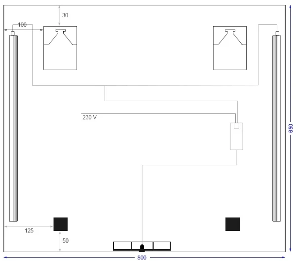 Procasa Universal panneau miroir 800 x 650 mm - 2 led vertical - avec sensor