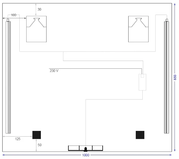 Procasa Universal panneau miroir 1000 x 650 mm - 2 led vertical - avec sensor
