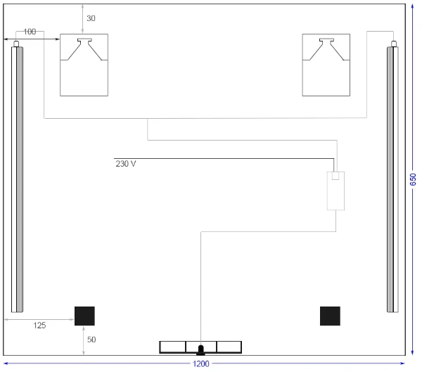 Procasa Universal panneau miroir 1200 x 650 mm - 2 led vertical - avec sensor