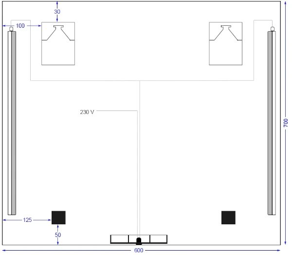 Procasa Universal mirroir 600 x 700 mm - 2 LED vertical - sensor
