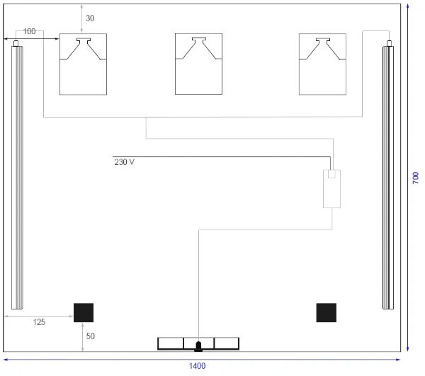 Procasa Universal mirroir 1400 x 700 mm - 2 LED vertical - sensor