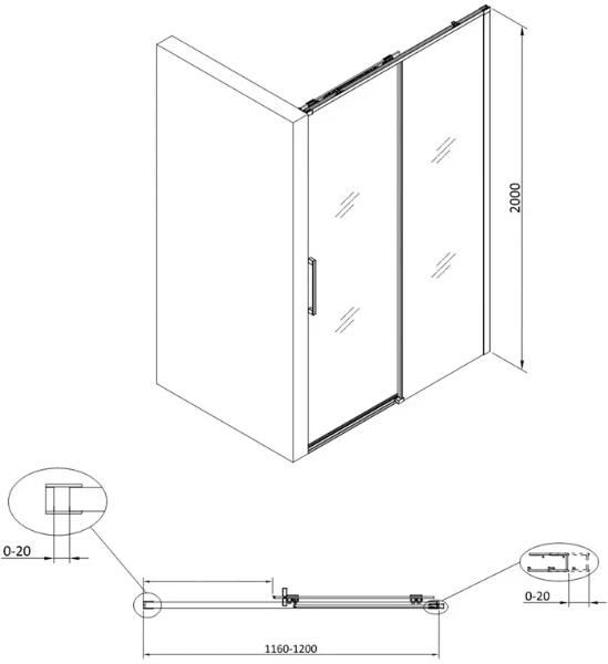 Procasa Free Move schuifdeur omkeerbaar 1200 x 2000 mm - transparant Clean - zwart mat