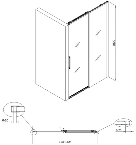 Procasa Free Move schuifdeur omkeerbaar 1200 x 2000 mm - transparant Clean - chroom