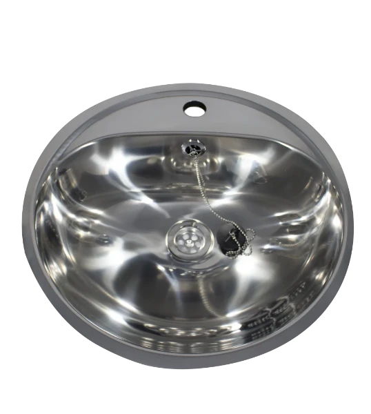 Loggere Creativ lavabo rond 460 mm - acier inoxydable brillant - avec trou de robinet - avec trop-plein