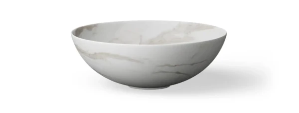 Looox Ceramic Raw opzetwastafel rond 400 mm - Calacatta - zonder kraangat - zonder overloop