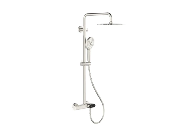 Procasa Vivo 3.0 showerset met druktoets - douchethermostaat met hoofd- en handdouche - Brushed Nickel PVD - geborsteld mat PVD