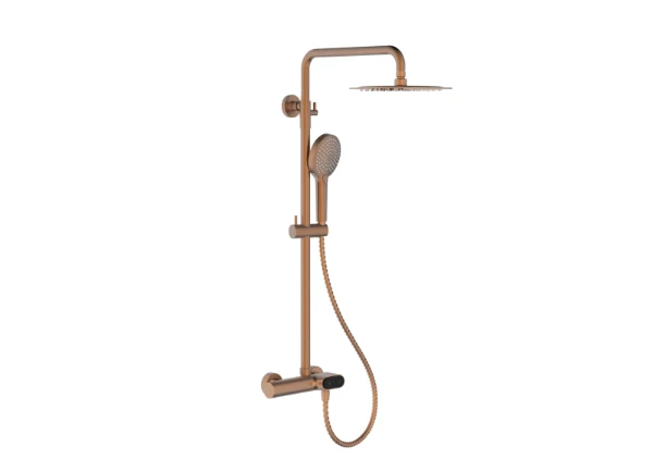 Procasa Vivo 3.0 showerset met druktoets - douchethermostaat met hoofd- en handdouche - Brushed Copper PVD - koper mat PVD
