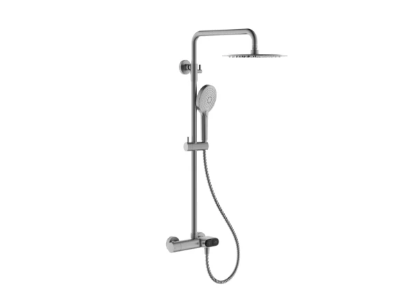 Procasa Vivo 3.0 showerset met druktoets - douchethermostaat met hoofd- en handdouche - Gun Metal PVD - staal mat PVD
