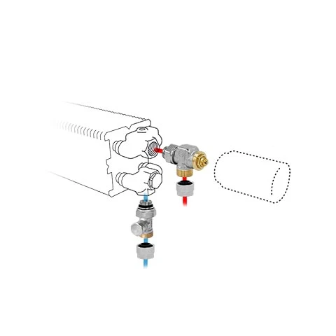Jaga kit 282 - raccordement vers le sol - départ à l'extérieur - règlement de débit automatique - EK3/4 - Tête de vanne thermostatique Deco blanc - raccords bicônes EK3/4 x 16/2 VPE/ALU