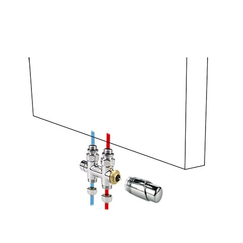 Jaga kit 42 - MM raccordement vers le sol - M24 - Tête de vanne thermostatique Deco blanc - raccords bicônes M24 x 16/1 mm