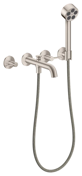 Hansgrohe Axor One mitigeur bain 3 trous pour montage encastré mural avec poignées à levier et douchette à main - Stainless Steel Optic