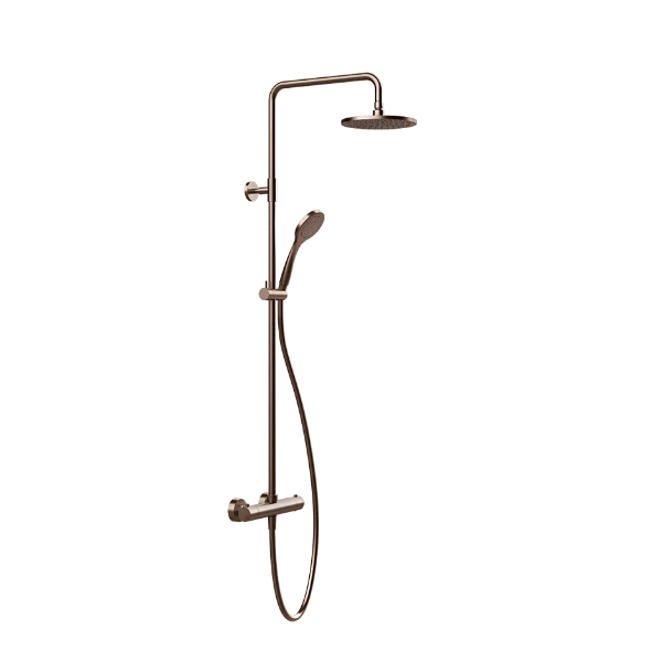 Gessi Emporio thermostatische Showerset met hoofddouche 200 mm en antikalk handdouche - flexibel 1500 mm - Geb. Koper PVD