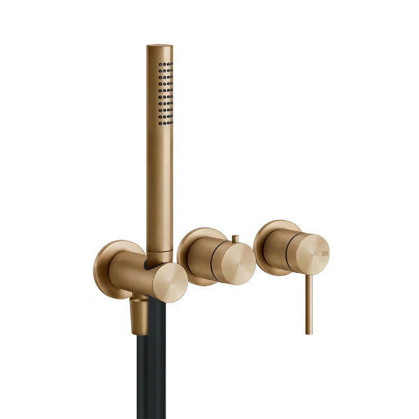 Gessi Shower316 Parties apparentes mitigeur de baignoire mural deux sorties, avec inverseur, prise d'eau et support pour douchette Warm Bronze Br. PVD