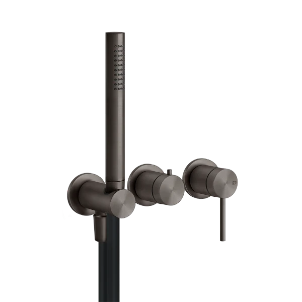 PF54039#707 Gessi Shower316 Extern deel Wand-mengkraan Douche 2 -wegs met omstelknop, wateraansluitpunt en houder handdouche Geb. Zwart Metaal PVD