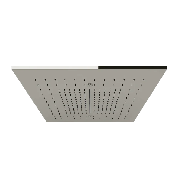 Gessi Minimali Multifunctioneel systeem op verlaagd plafond 500x500 met REGEN/CASCADE/VERNEVELING-functies. Aan te vullen met esthetische cover Mirror Steel