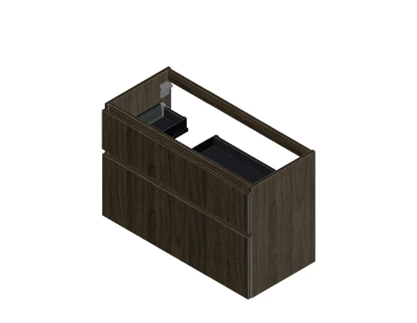 Procasa Klaire 65 - wastafelonderkast met 2 laden 1000 x 435 x 650 mm - uitsparing links  - walnut