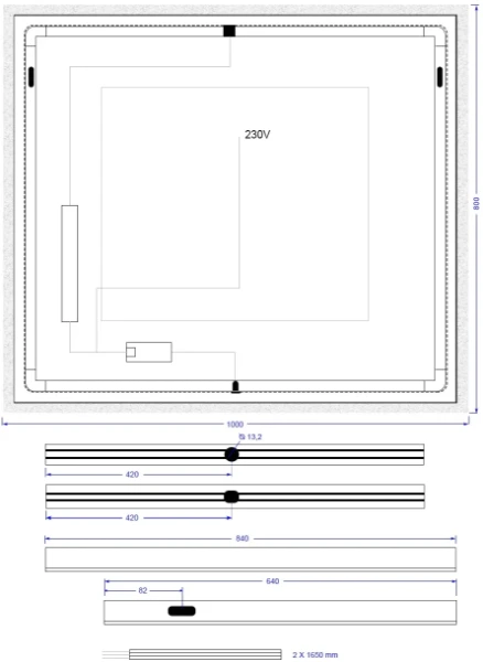 Procasa Universal spiegel rechthoekig 800 x 1000 mm- met led verlichting - anticondens - sensor - dimbaar