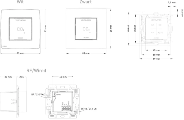 Duco Acces CO2 ruimtesensor zonder bediening RF - bedraad - wit