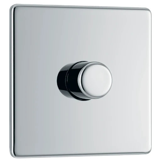 Switch Push Dimmer LED Decorative Flatplate Screwless 1 Gang 2 Way 400W/100W Polished Chrome