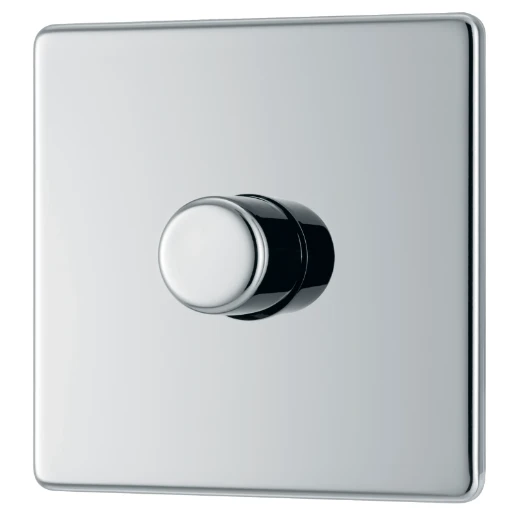 Switch Push Dimmer LED Decorative Flatplate Screwless 1 Gang 2 Way 400W/100W Polished Chrome
