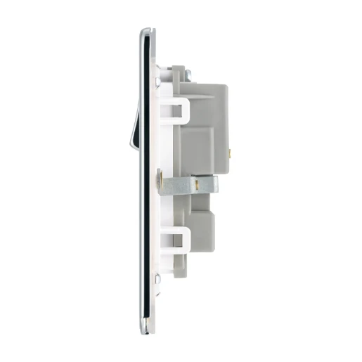Socket Outlet Switched Double Pole Flatplate Screwless 2 Gang 13A Polished Chrome