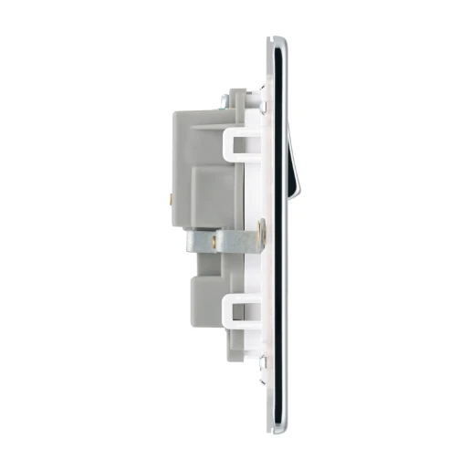 Socket Outlet Switched Double Pole Flatplate Screwless 2 Gang 13A Polished Chrome