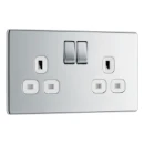 Socket Outlet Switched Double Pole Flatplate Screwless 2 Gang 13A Polished Chrome