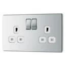 Socket Outlet Switched Double Pole Flatplate Screwless 2 Gang 13A Polished Chrome