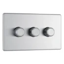 Switch Push Dimmer LED Decorative Flatplate Screwless 3 Gang 2 Way 400W/100W Brushed Steel