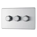 Switch Push Dimmer LED Decorative Flatplate Screwless 3 Gang 2 Way 400W/100W Brushed Steel