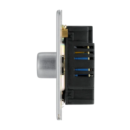 Switch Push Dimmer LED Decorative Flatplate Screwless 2 Gang 2 Way 400W/100W Brushed Steel