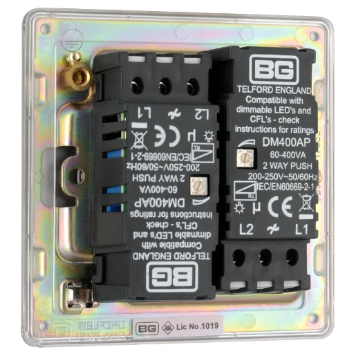 Switch Push Dimmer LED Decorative Flatplate Screwless 2 Gang 2 Way 400W/100W Brushed Steel