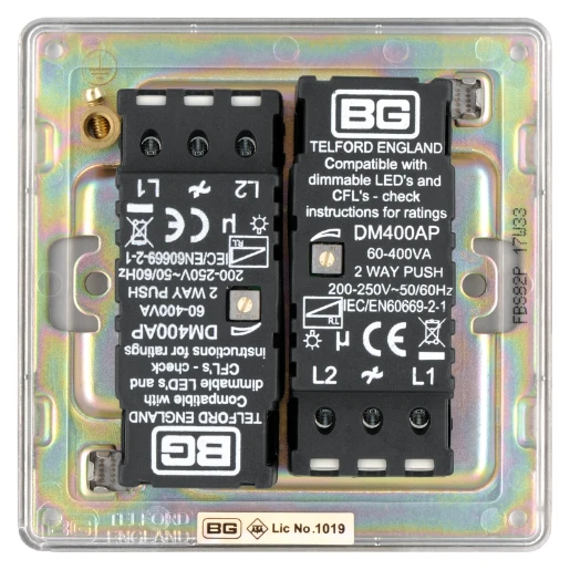 Switch Push Dimmer LED Decorative Flatplate Screwless 2 Gang 2 Way 400W/100W Brushed Steel