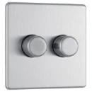 Switch Push Dimmer LED Decorative Flatplate Screwless 2 Gang 2 Way 400W/100W Brushed Steel